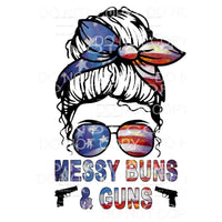 Messy Buns and Guns Flag Sublimation transfers - Heat 