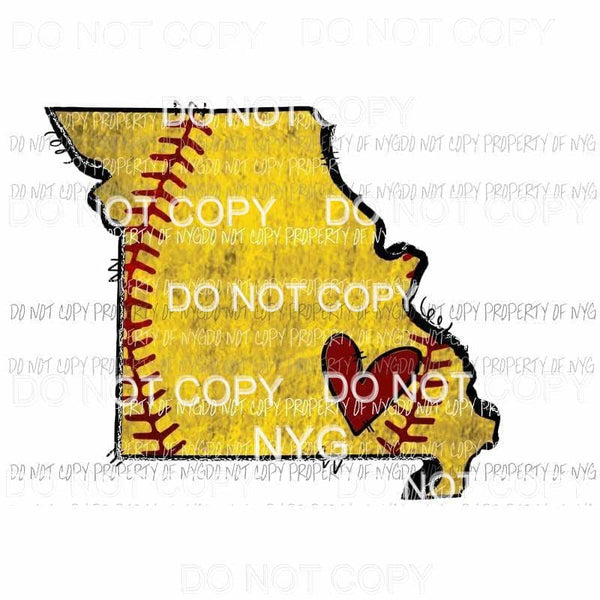 Missouri Softball state outline red heart Sublimation transfers Heat Transfer