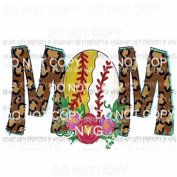 MOM baseball softball #2 leopard flowers Sublimation transfers Heat Transfer