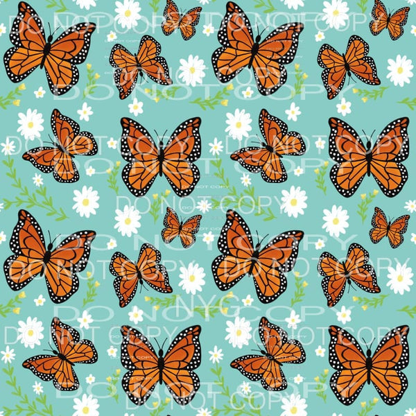 Monarch Butterfly Daisies Aqua Sheet Sublimation transfers -