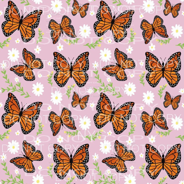 Monarch Butterfly Daisies Pink Sheet Sublimation transfers -