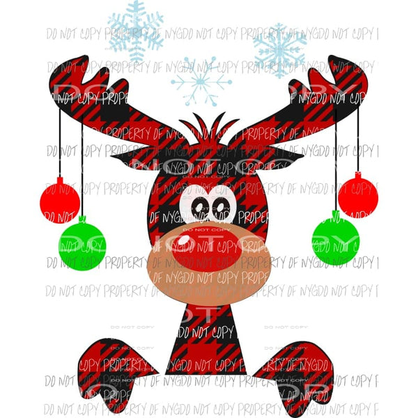 Moose red buffalo plaid antlers Christmas ornaments Sublimation transfers Heat Transfer