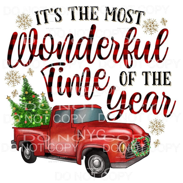 Most Wonderful Time Of The Year Red Vintage Truck 