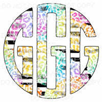 Multi Leopard and black strip monogram letters put letters 
