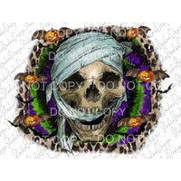 Mummy Skull Pumpkins Bat Wings Tie Dye Leopard Background 