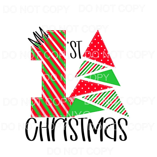 My 1st Christmas Tree Red Green Stripes Polka Dots #1496 