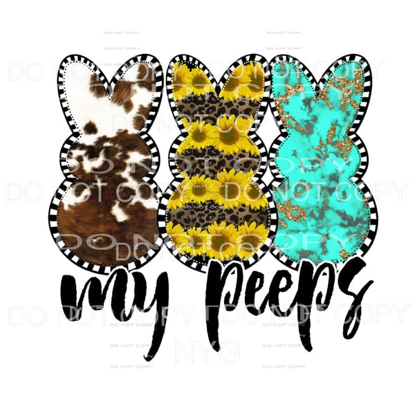 My Peeps Cowhide Sunflower Turquoise Bunny Trio Easter 