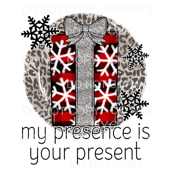 My Presence Is Your Present Red Plaid Silver Glitter Bow 