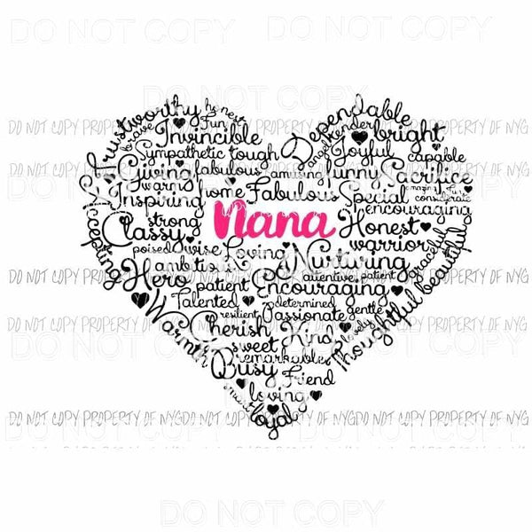 Nana Heart pink words Sublimation transfers Heat Transfer