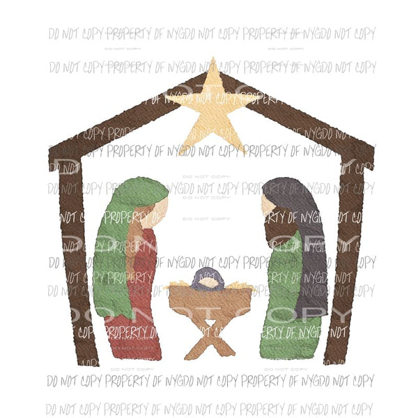 Nativity Scene #1 watercolor baby star manger Sublimation transfers Heat Transfer
