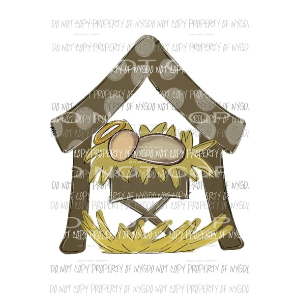 Nativity scene watercolor manger brown swirly Sublimation transfers Heat Transfer