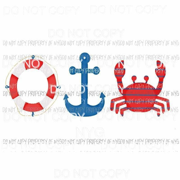Nautical Trio life ring anchor crab Sublimation transfers Heat Transfer
