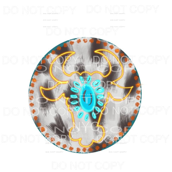 Neon Bullhead Turquoise Gem Cowhide Circle Sublimation 