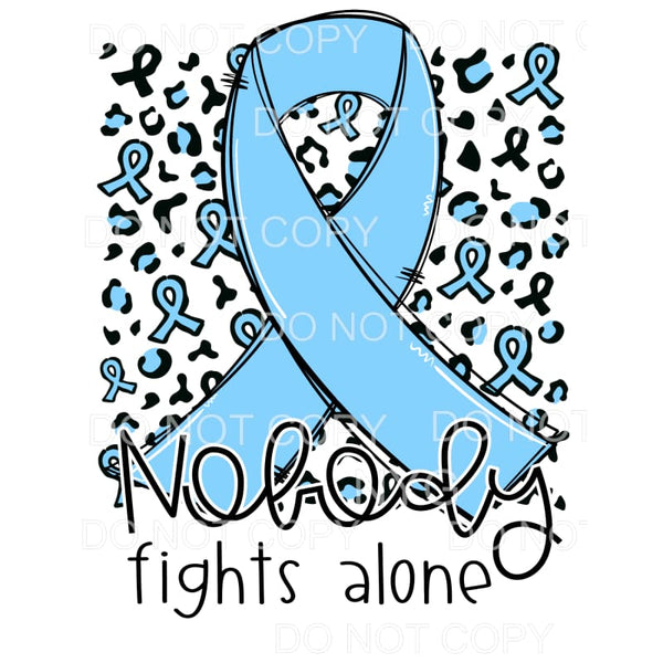 Nobody Fights Alone Light Blue Awareness Ribbon Leopard 