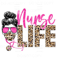 Nurse Life Messy Bun Pink Leopard Stethoscope Mask 