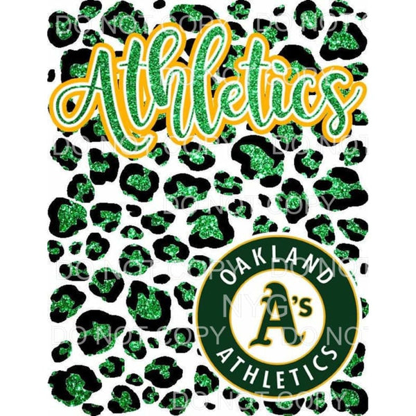 Oakland Athletics A’s Baseball Gold Green Glitter Leopard 