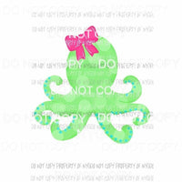 Octopus green polka dots pink bow Sublimation transfers Heat Transfer