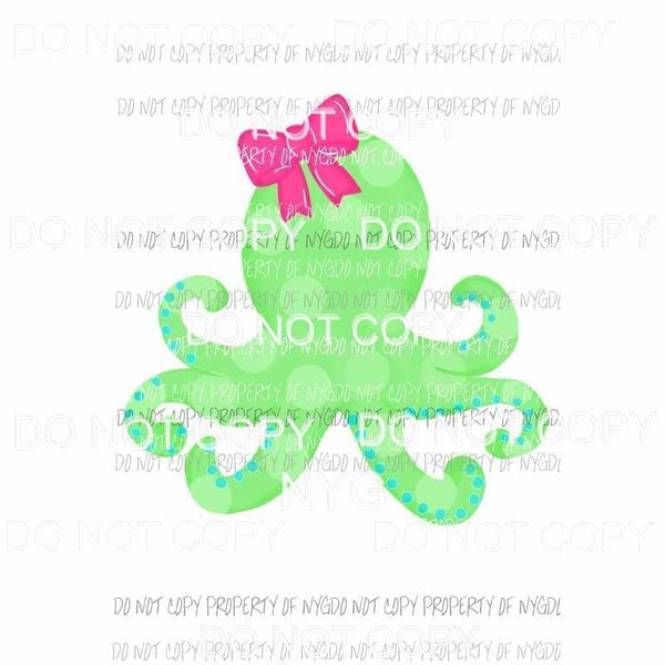 Octopus green polka dots pink bow Sublimation transfers Heat Transfer