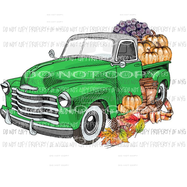Old green Truck Autumn pumpkins leaves Sublimation transfers Heat Transfer