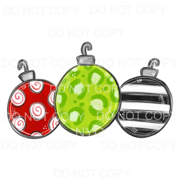 Ornament Trio Red Swirls Green Leopard Black Stripes 