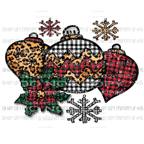 Ornaments group plaid and leopard snowflakes Sublimation transfers Heat Transfer
