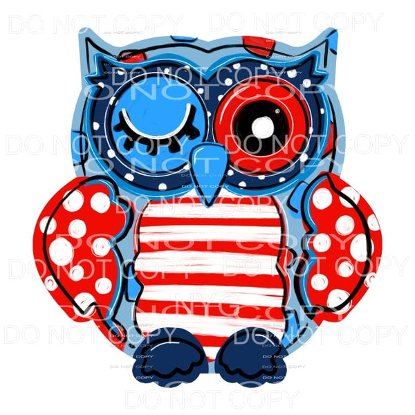 Owl Red White Blue 4th of July USA America Sublimation 