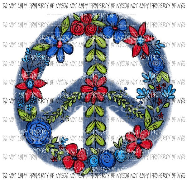 Patriotic Floral Peace Sign Sublimation transfers Heat Transfer