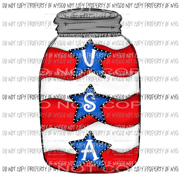 Patriotic Mason Jar USA Stars Sublimation transfers Heat Transfer