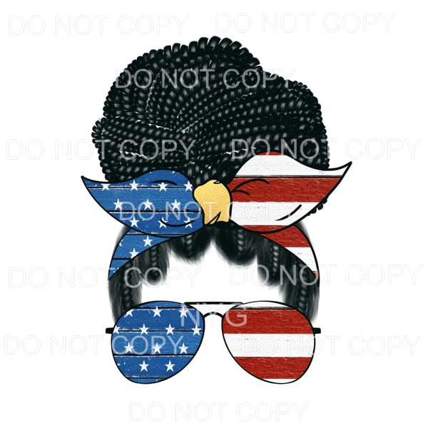 Patriotic Woman Braids Messy Bun Flag Sublimation transfers 