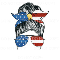 Patriotic Woman Straight Messy Bun Flag Sublimation 