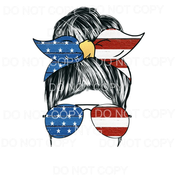 Patriotic Woman Straight Messy Bun Flag Sublimation 