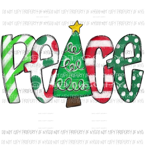PEACE Christmas tree red green Sublimation transfers Heat Transfer