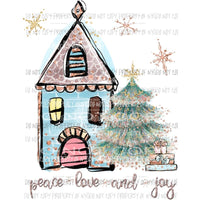 Peace Love and Joy pastel colors house tree presents Sublimation transfers Heat Transfer