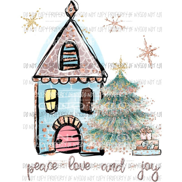 Peace Love and Joy pastel colors house tree presents Sublimation transfers Heat Transfer