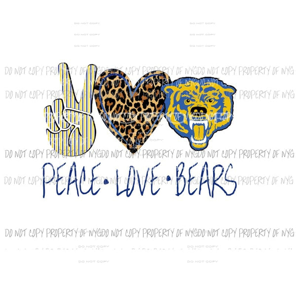 Peace Love Bears Blue Gold Sublimation transfers Heat Transfer