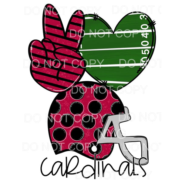 Peace Love Cardinals Football Helmet Field Heart Stripes 
