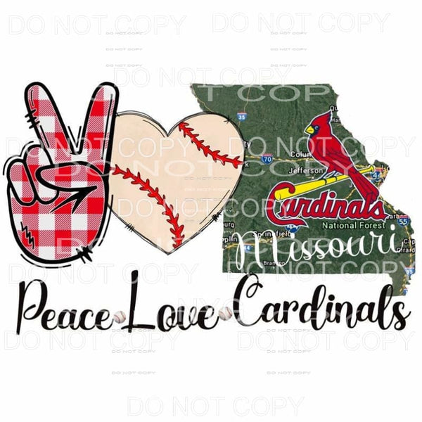 Peace Love Cardinals Missouri Baseball Sublimation transfers