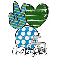 Peace Love Chargers Football Helmet Field Heart Stripes 