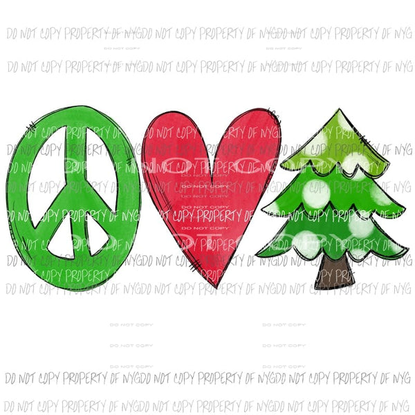 Peace Love Christmas Tree green red Sublimation transfers Heat Transfer