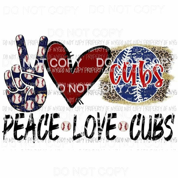 Peace Love Cubs #1 leopard red heart baseball Sublimation transfers Heat Transfer