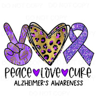 Peace Love Cure Alzheimers Awareness Purple Gold Leopard 