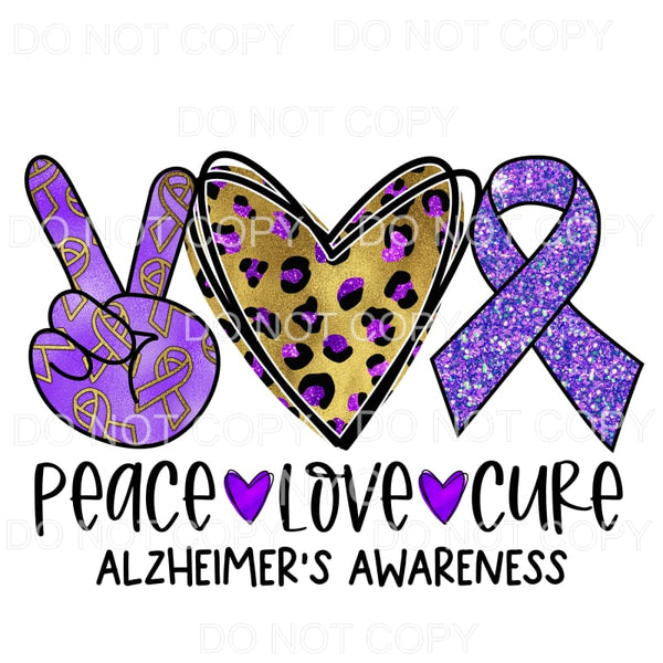 Peace Love Cure Alzheimers Awareness Purple Gold Leopard 