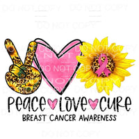 Peace Love Cure Breast Cancer Awareness Pink Sunflower 