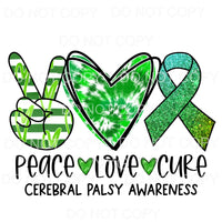 Peace Love Cure Cerebral Palsy Awareness Green Stripes Tie 