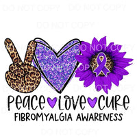 Peace Love Cure Fibromyalgia Awareness Leopard Purple 