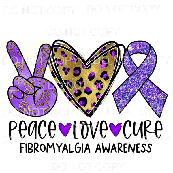 Peace Love Cure Fibromyalgia Awareness Purple Gold Leopard 