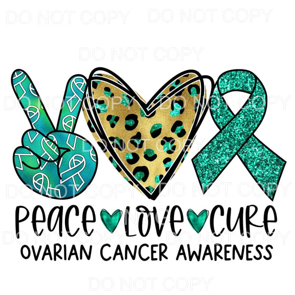 Peace Love Cure Ovarian Canceer Awareness Teal Gold Leopard 