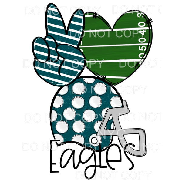 Peace Love Eagles Football Helmet Field Heart Stripes Polka 