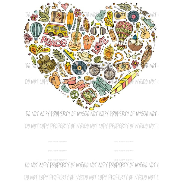 Peace Love Heart Sublimation transfers Heat Transfer