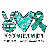 Peace Love Hope Substance Abuse Awareness Teal Stripes Tie 